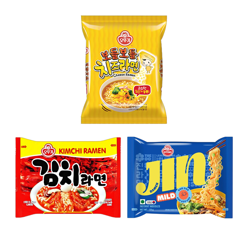 Набор Ottogi (Jin Рамьон с Овощами и Говядиной + Kimchi Рамьон + Cheese Рамьон Сырный) - Retromagaz
