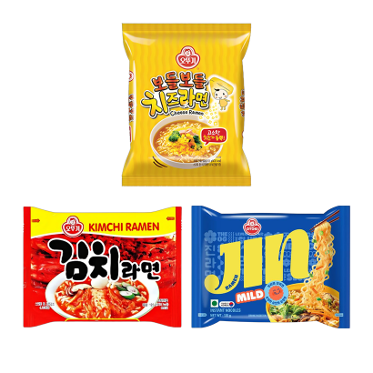 Набор Ottogi (Jin Рамьон с Овощами и Говядиной + Kimchi Рамьон + Cheese Рамьон Сырный) - Retromagaz