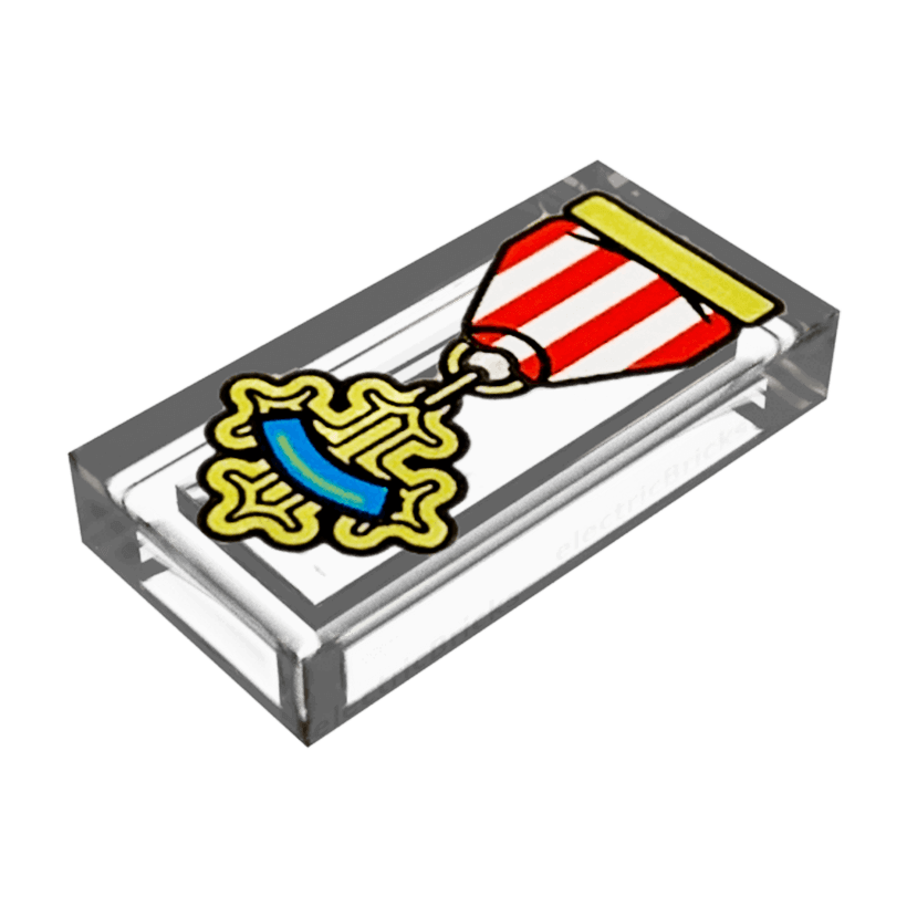 Плитка Lego Декоративна Groove with Red and White Ribbon Gold Cross Medal 1 x 2 3069bpb0697 6254319 Trans-Clear Б/У - Retromagaz