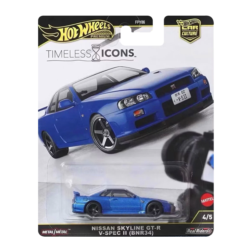 Машинка Premium Hot Wheels Nissan Skyline GT-R V·Spec II (BNR34) Timeless Icons 1:64 JBK92 Blue - Retromagaz