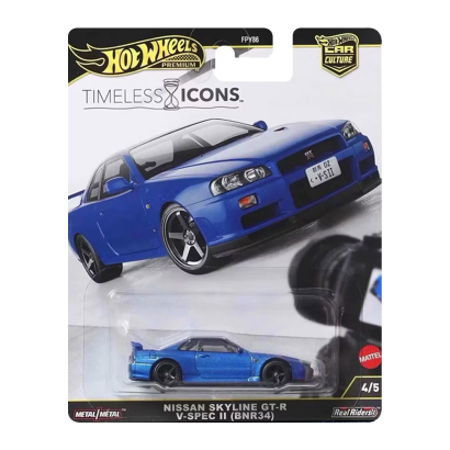 Машинка Premium Hot Wheels Nissan Nissan Skyline GT-R V·Spec II (BNR34) Car Culture 1:64 JBK92 Blue - Retromagaz