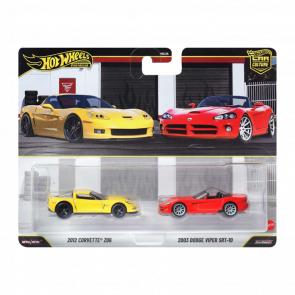 Машинка Premium 2шт Hot Wheels 2012 Corvette Z06 /2003 Dodge Viper SRT-10 2-Packs 1:64 JHW54 Yellow - Retromagaz