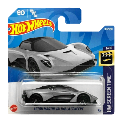 Машинка Базовая Hot Wheels 007 60 Years of Bond No Time to Die Aston Martin Valhalla Concept Screen Time 1:64 HCV69 Silver - Retromagaz