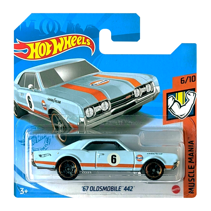 Машинка Базовая Hot Wheels '67 Oldsmobile 442 Gulf Muscle Mania 1:64 GTB41 Light Blue - Retromagaz