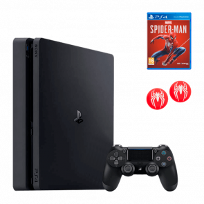 Набор Консоль Sony PlayStation 4 Slim 500GB Black Standart Новый + Игра Marvel's Spider-Man + Накладки на Стики Spider-Man