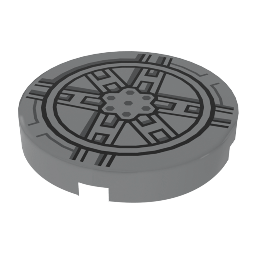 Плитка Lego Кругла Декоративна Bottom Stud Holder with Black SW Tie Fighter Pattern 2 x 2 14769pb025 6052205 Light Bluish Grey Б/У - Retromagaz