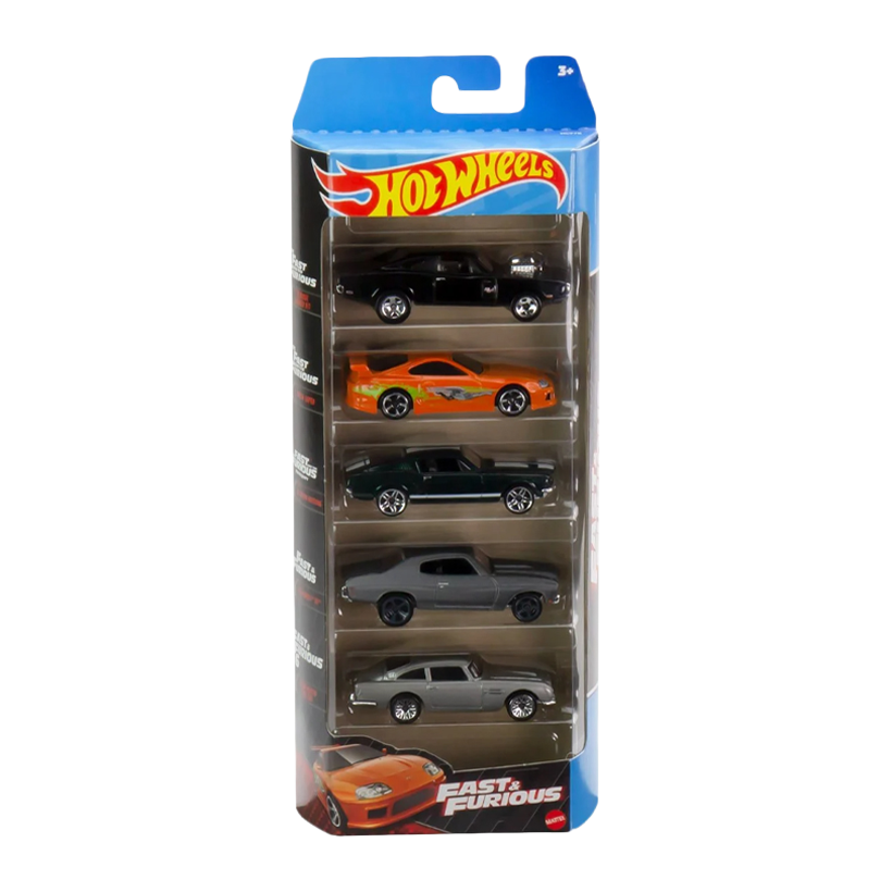 Машинка Базова 5шт Hot Wheels Dodge Charger / Toyota Supra / Mustang / Chevelle SS / Aston Martin Fast & Furious 1:64 HLY70 HND08 Orange - Retromagaz