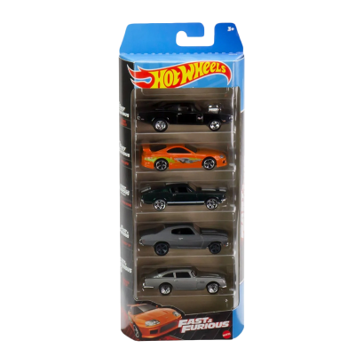 Машинка Базовая Hot Wheels Dodge Charger / Toyota Supra / Mustang / Chevelle SS / Aston Martin Fast & Furious 1:64 HLY70 HND08 Orange 5шт - Retromagaz