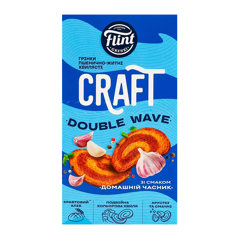Грінки Flint Craft Double Wave зі Смаком Домашній Часник 70g - Retromagaz