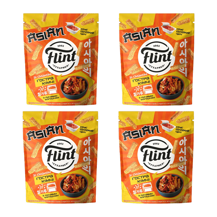 Набор Сухарики 4шт Flint со Вкусом Острого Кимчи и Соусом Сладкий Чили 15g + 60g - Retromagaz
