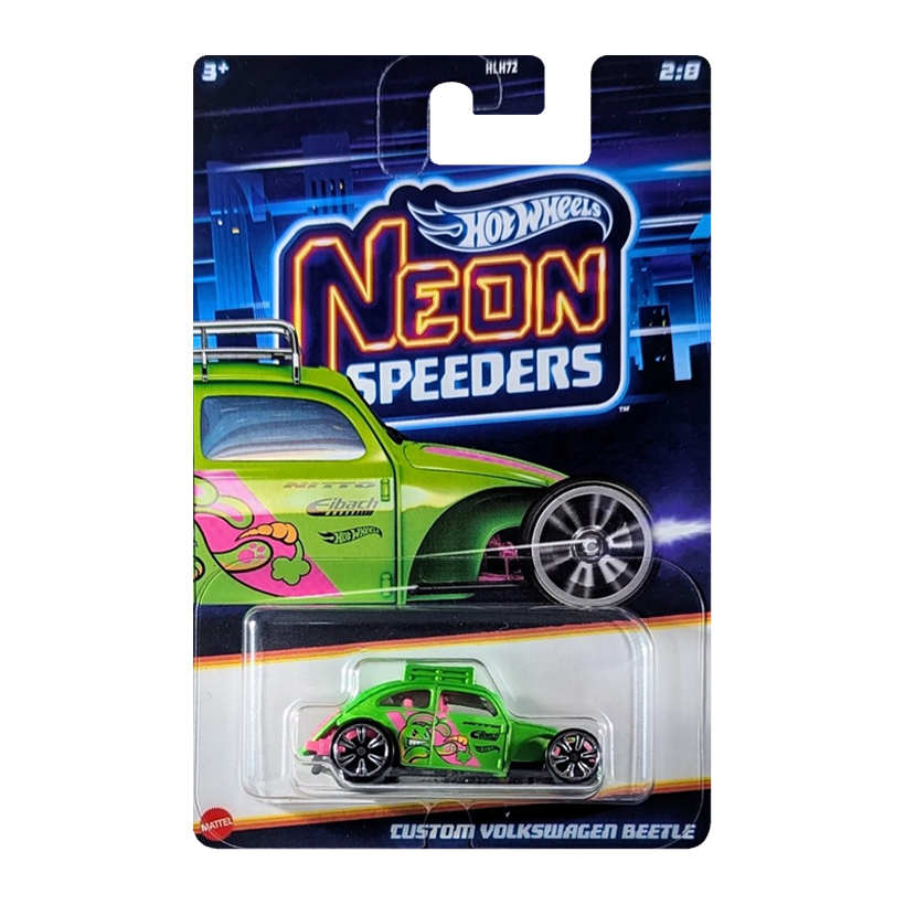 Тематическая Машинка Hot Wheels Custom Volkswagen Beetle Neon Speeders 1:64 JBY93 Green - Retromagaz