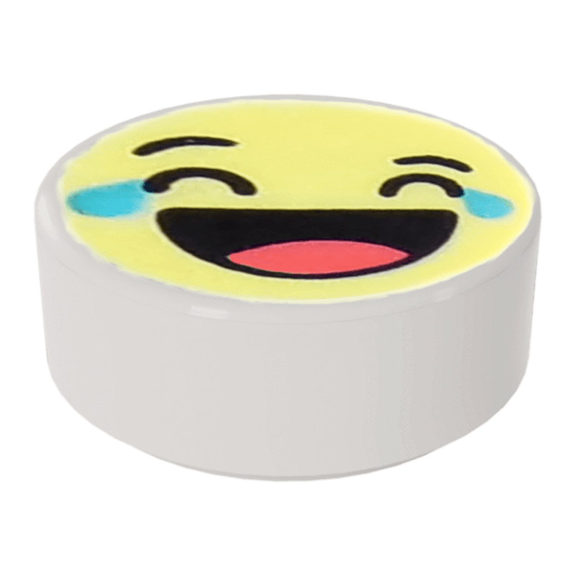 Плитка 10шт Lego Круглая Декоративная Emoji Bright Light Yellow Face Laughing 1 x 1 98138pb130 35381pb130 6299968 White Б/У - Retromagaz