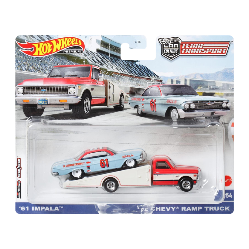 Машинка Premium 2шт Hot Wheels '61 Impala и Транспортер '72 Chevy Ramp Truck Team Transport 1:64 FLF56/HKF40 Light Blue - Retromagaz