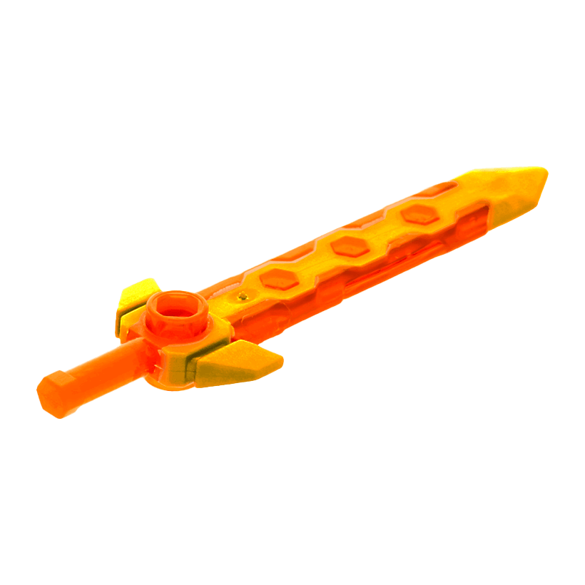 Зброя Lego Меч Long with Pearl Gold 24108pb03 6212191 Trans-Neon Orange Б/У - Retromagaz