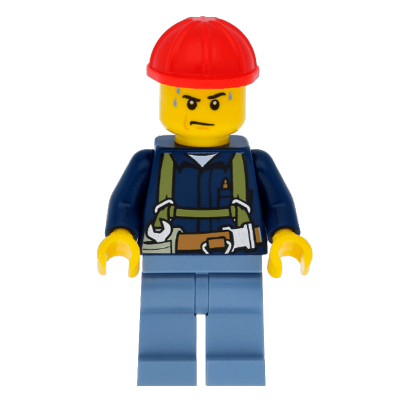 Фигурка Lego 973pb1252 Worker Red Helmet Sweat Drops City Construction cty0530 Б/У - Retromagaz