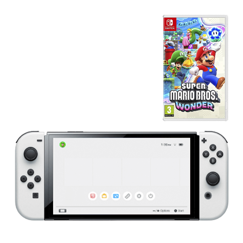 Набор Консоль Nintendo Switch OLED Model HEG-001 64GB White Новый  + Игра New Super Mario Bros. Wonder Русские Субтитры - Retromagaz
