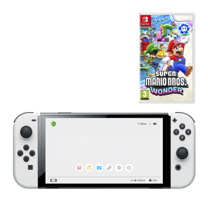 Набор Консоль Nintendo Switch OLED Model HEG-001 64GB White Новый  + Игра New Super Mario Bros. Wonder Русские Субтитры - Retromagaz