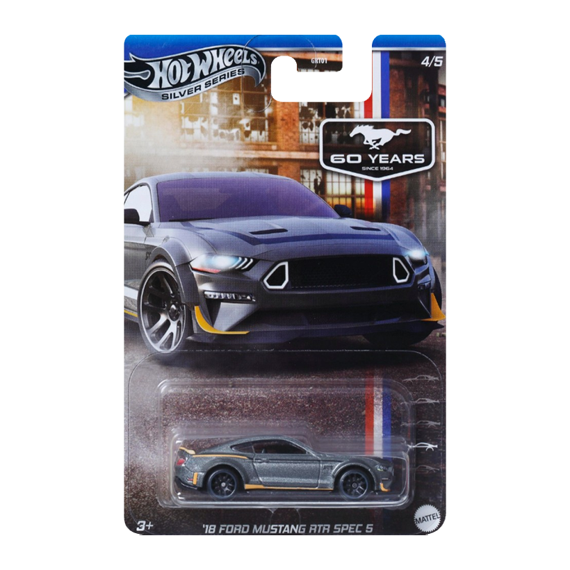 Тематична Машинка Hot Wheels '18 Ford Mustang RTR Spec 5 Mustang 60th 1:64 JBY53 Grey - Retromagaz
