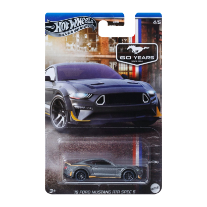 Тематическая Машинка Hot Wheels '18 Ford Mustang RTR Spec 5 Mustang 60th 1:64 JBY53 Grey - Retromagaz