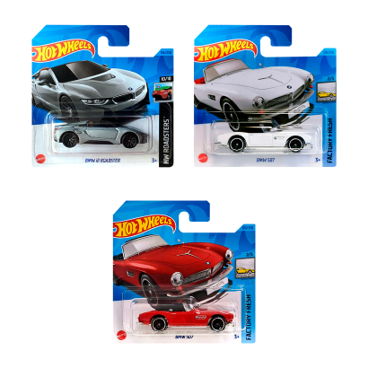 Набор Машинка Базовая Hot Wheels BMW i8 Roadster HKH44 Silver + 507 HKG30 White + 507 HKK77 Red - Retromagaz