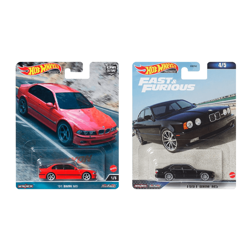 Набір Машинка Premium Hot Wheels 1991 BMW M5 E34 Fast & Furious 1:64 HNW46/HKD28 Black  + '01 M5 Red - Retromagaz