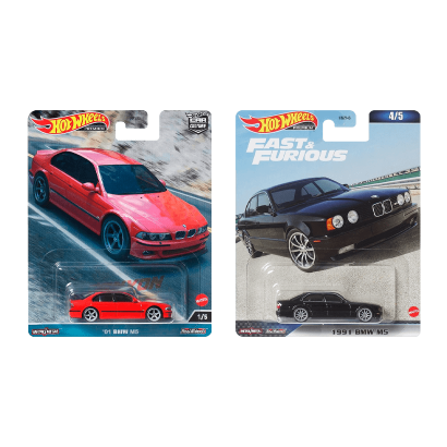 Набір Машинок Premium Hot Wheels 1991 BMW M5 E34 HKD28 Black + 2001 BMW M5 E39 HKC52 Red - Retromagaz