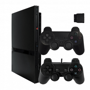 Набор Консоль Sony PlayStation 2 Slim SCPH-7xxx Chip Black Б/У  + Геймпад Беспроводной RMC Новый