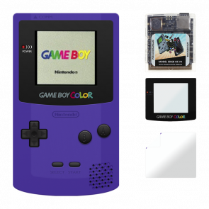 Набір Консоль Nintendo Game Boy Color Purple Б/У  + Флеш Картридж Everdrive EDGB OS V4 Англійська Версія Новий + Скло Консолі RMC Trans Clear + Захисна Плівка - Retromagaz