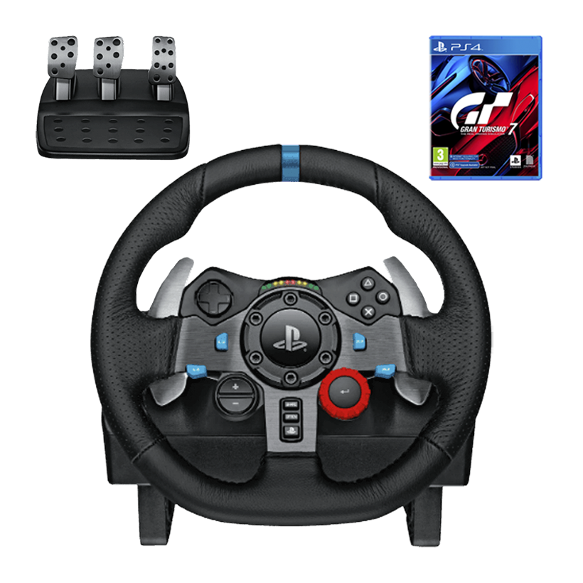 Набор Руль Проводной Logitech PlayStation 4 G29 Black Новый  + Игра Sony Gran Turismo 7 Русская Озвучка - Retromagaz