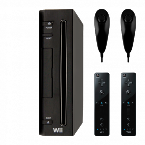 Набір Консоль Nintendo Wii RVL-001 Europe 512MB Black Без Геймпада Б/У  + Контролер Дротовий Nunchuk + Контролер Бездротовий Remote