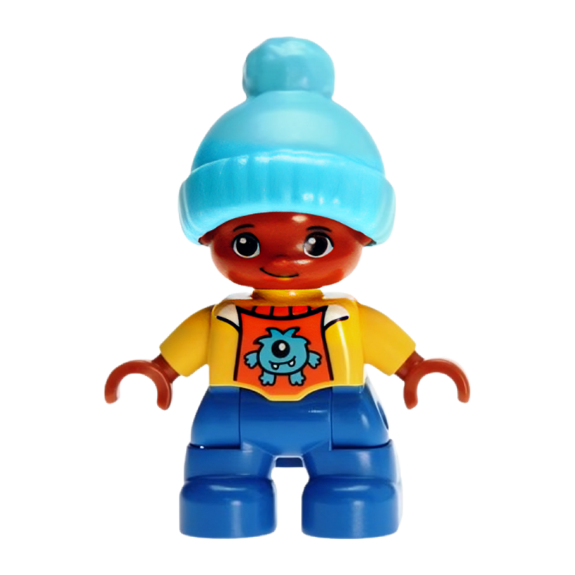 Фигурка Lego Boy Child Blue Legs Yellow Top Medium Azure Bobble Cap Duplo 47205pb047 Б/У - Retromagaz