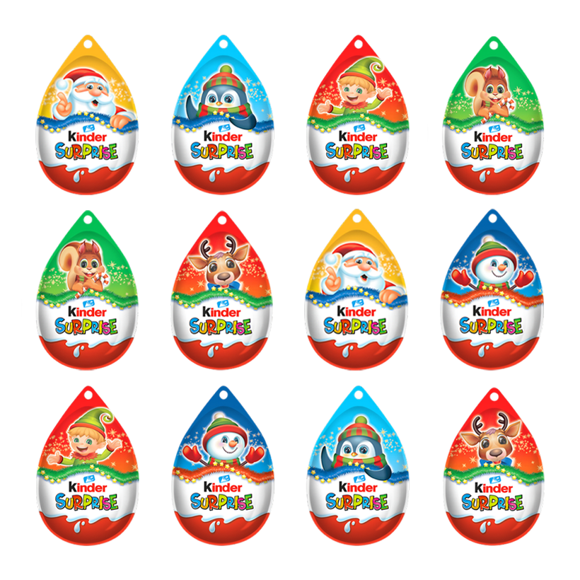 Набор Шоколадное Яйцо 12шт Kinder Surprise Christmas На Елку Рождественские 20g - Retromagaz