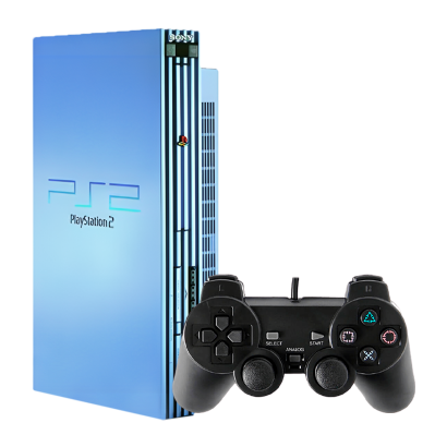 Набор Консоль Sony PlayStation 2 Limited Edition Chip Aqua Blue Б/У  + Геймпад Проводной RMC Black Новый - Retromagaz
