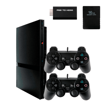 Набор Консоль Sony PlayStation 2 Slim SCPH-7xxx Chip Black Б/У  + Геймпад Проводной RMC Новый + Карта Памяти + Адаптер - Retromagaz