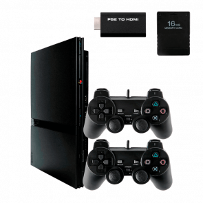 Набор Консоль Sony PlayStation 2 Slim Модифицированная SCPH-7xxx Black Б/У Хороший + Геймпад RMC Black Новий + RMC 16MB + RMC HDMI Converter - Retromagaz