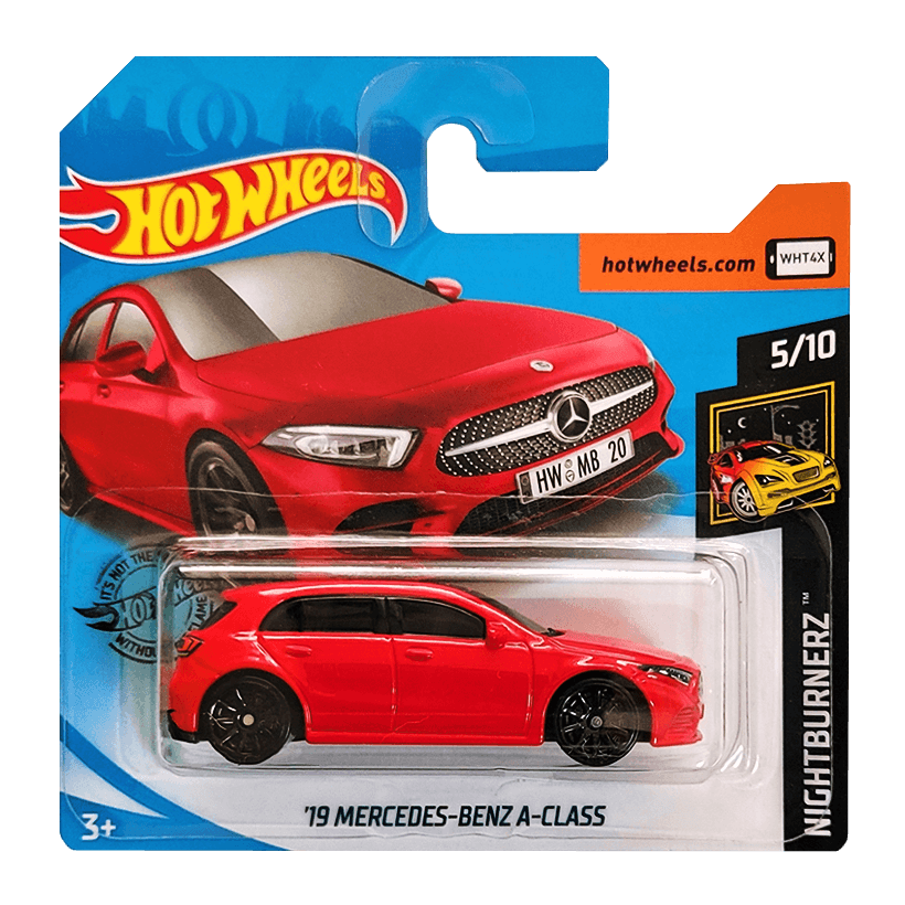 Машинка Базова Hot Wheels '19 Mercedes-Benz A-Class Nightburnerz 1:64 GHD13 Red - Retromagaz