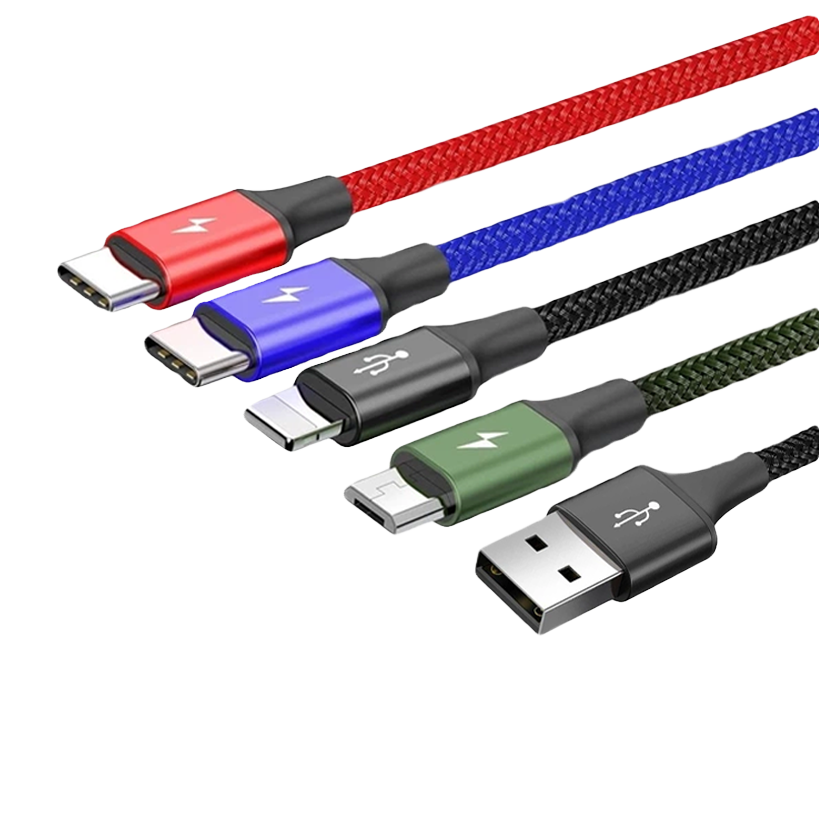 Кабель Baseus Fast 4-in-1 3.5A USB 2.0 - Lightning + Micro-USB + USB Type-C 2шт Black 1.2m - Retromagaz