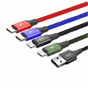 Кабель Baseus Fast 4-in-1 3.5A USB 2.0 - Lightning + Micro-USB + USB Type-C 2шт Black 1.2m - Retromagaz