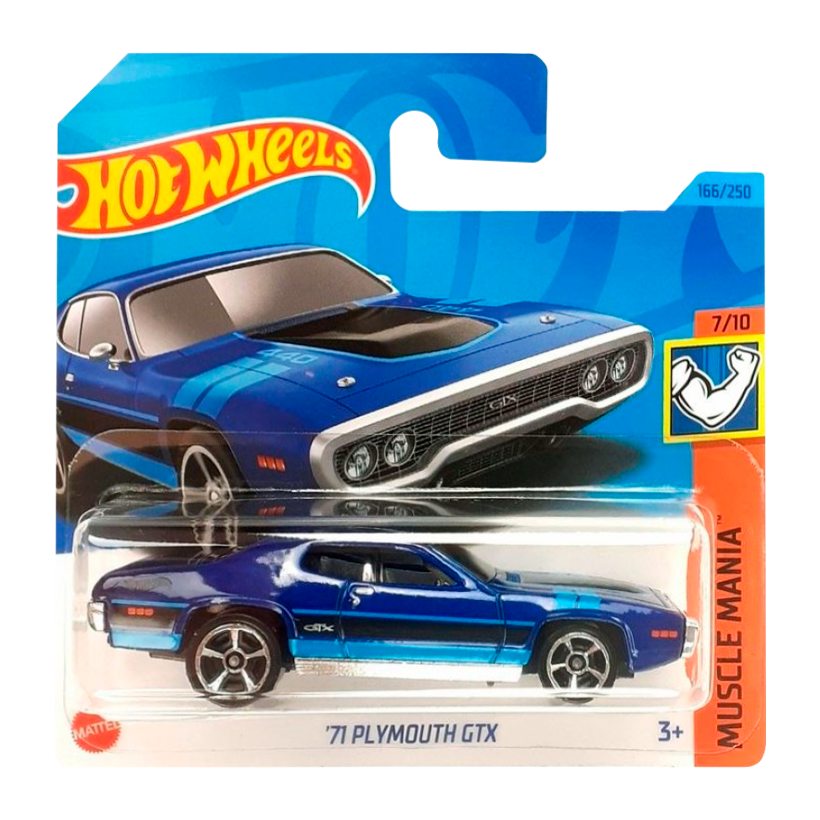 Машинка Базова Hot Wheels '71 Plymouth GTX Muscle Mania 1:64 HKK91 Blue - Retromagaz