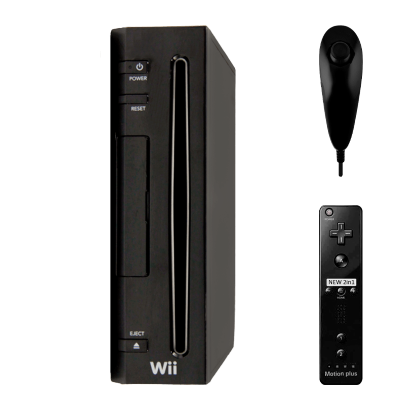 Набір Консоль Nintendo Wii RVL-001 Europe 512MB Black Без Геймпада Б/У  + Контролер Бездротовий RMC Remote Plus Новий + Контролер Дротовий  Nunchuk Новий - Retromagaz