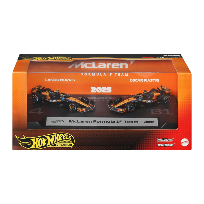 Машинка Premium 2шт Hot Wheels McLaren Formula 1 Team Lando Norris Oscar Piastri 1:64 JMM91 Orange - Retromagaz
