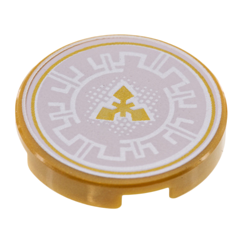 Плитка 4шт Lego Круглая Декоративная Bottom Stud Holder with Silver Crenelations and Gold Throwing Star 2 x 2 14769pb217 6212970 Pearl Gold Б/У - Retromagaz