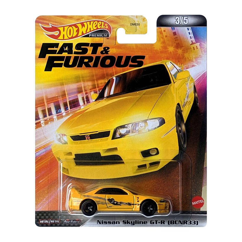 Машинка Premium Hot Wheels Nissan Skyline GT-R (BCNR33) Fast & Furious 1:64 HCP26 Yellow - Retromagaz