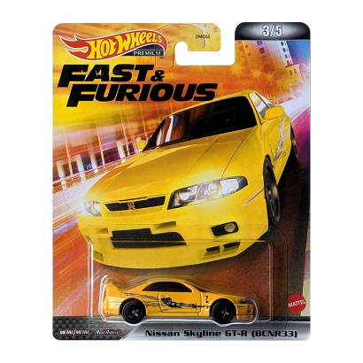Машинка Premium Hot Wheels Nissan Skyline GT-R (BCNR33) Fast & Furious 1:64 HCP26 Yellow - Retromagaz