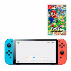 Набір Консоль Nintendo Switch OLED Model HEG-001 64GB Blue Red Новий + Гра Mario Party Superstars Набір Консоль Nintendo Switch OLED Model HEG-001 64GB Blue Red Новий + Гра Mario Party Superstars - Retromagaz