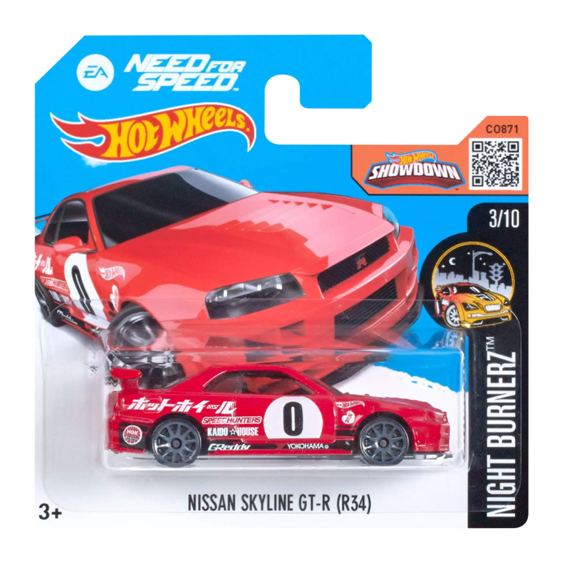 Машинка Базовая Hot Wheels Nissan Skyline GT-R (R34) Need for Speed Nightburnerz 1:64 DHP63 Red - Retromagaz