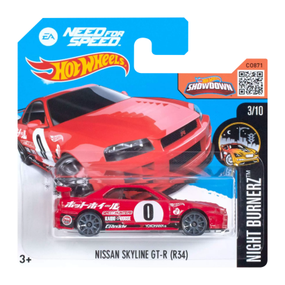 Машинка Базова Hot Wheels Nissan Skyline GT-R (R34) Need for Speed Nightburnerz 1:64 DHP63 Red - Retromagaz