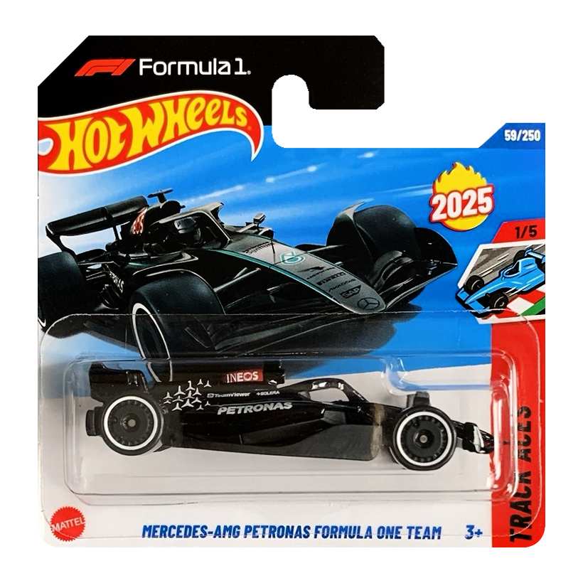 Машинка Базова Hot Wheels Mercedes-AMG Petronas Formula 1 One Team Track Aces 1:64 HYX78 Black - Retromagaz