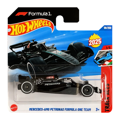 Машинка Базова Hot Wheels Mercedes-AMG Petronas Formula 1 One Team Track Aces 1:64 HYX78 Black - Retromagaz