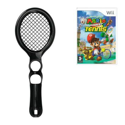Набір Насадка RMC Wii Tennis Racket Black Б/У  + Гра Nintendo Mario Power Tennis Англійська Версія - Retromagaz